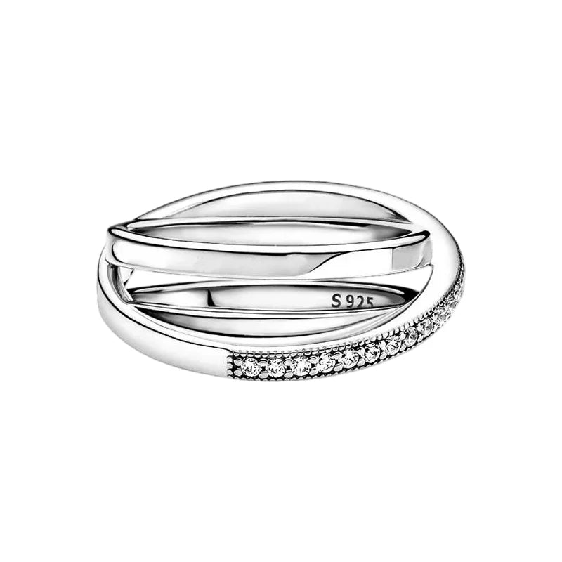Anillo de Plata 925 con Corona y Corazón de Circonio Dorado para Mujer, Joyería Europea de Moda para Bodas y Fiestas, Regalo DIY