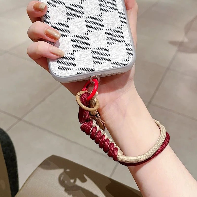 Cordón de teléfono tejido contrastante de estilo británico INS, funda de teléfono corta de mano a la moda, cuerda para muñeca, colgante para equipaje de muñeca, cuerda colgante