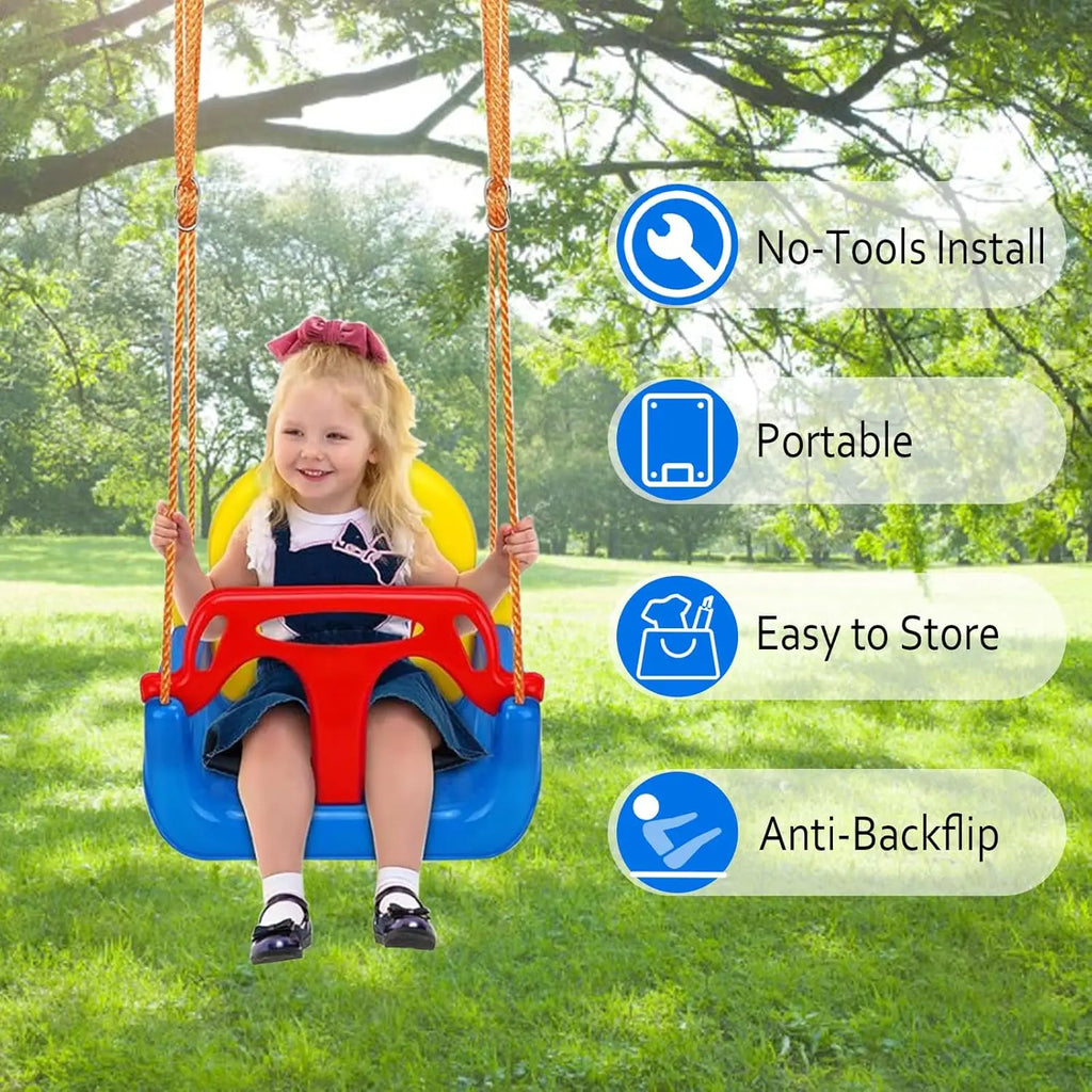 Asiento de columpio para bebé 3 en 1, columpio para niños pequeños, antideslizante y desmontable seguro para bebés y adolescentes, asiento de columpio para patio de juegos exterior