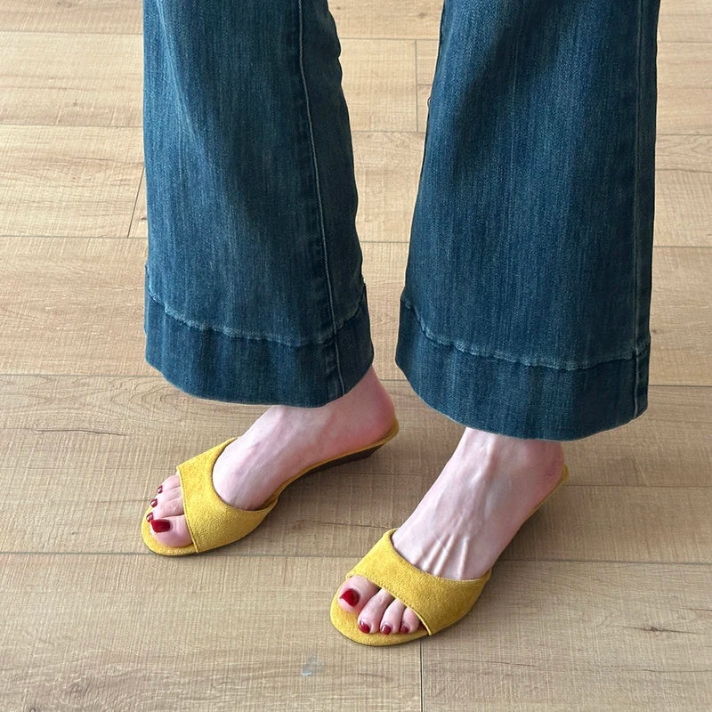 Sandalias de Verano para Mujer, Punta Abierta, Gamuza, Elegantes, Color Sólido, Tacón de Cuña, Zapatos de Vestir, Cómodas, para Playa y Exteriores
