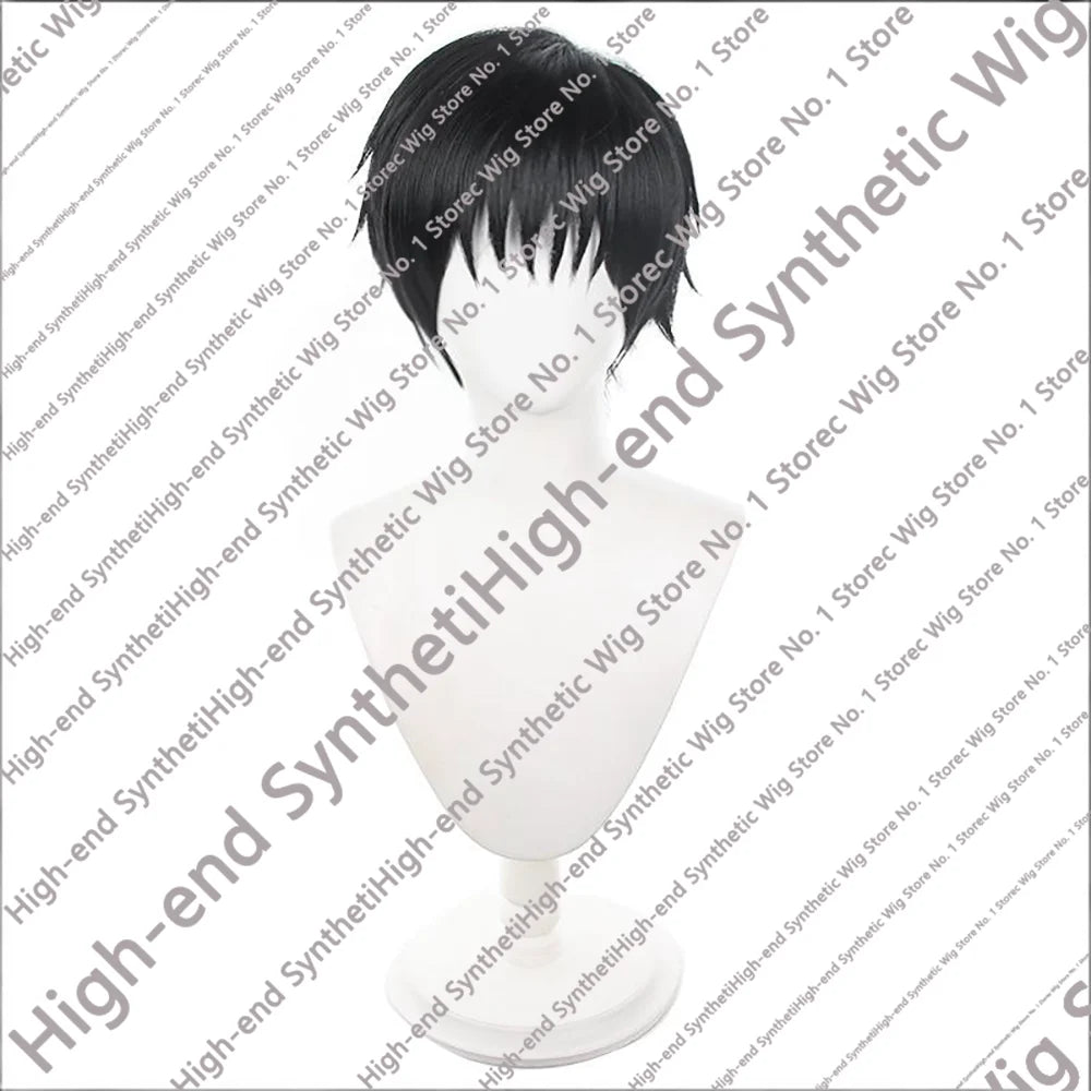 Peluca de Cosplay de Fushiguro Toji, Jujutsu Kaisen, peluca corta negra y esponjosa para hombre, pelo Universal de Anime resistente al calor para Halloween Comic Con