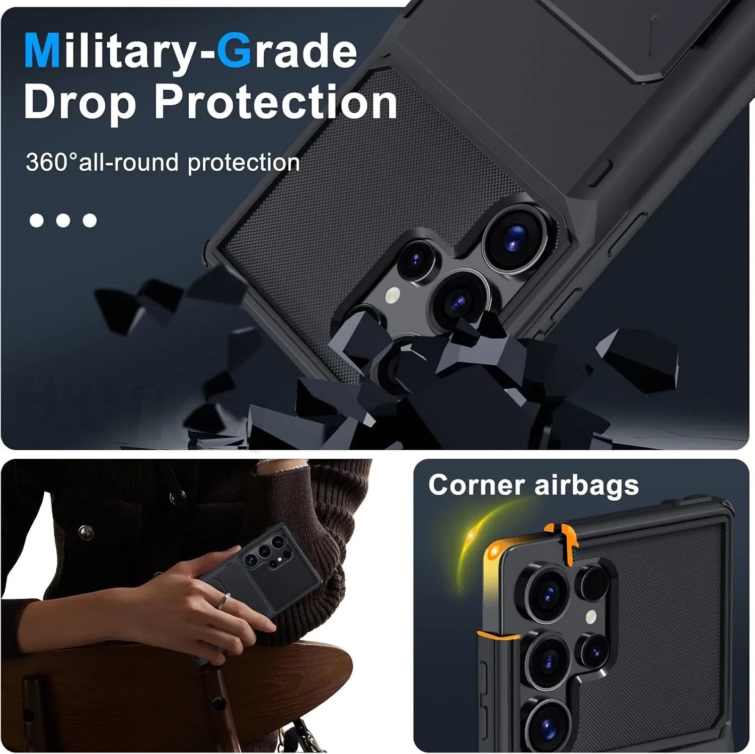 Funda con Tarjetero para Samsung Galaxy S26 Ultra S25 S24 S23 S25 FE A17 A56 A37, Funda Protectora Resistente con Ranura Oculta para Tarjetas