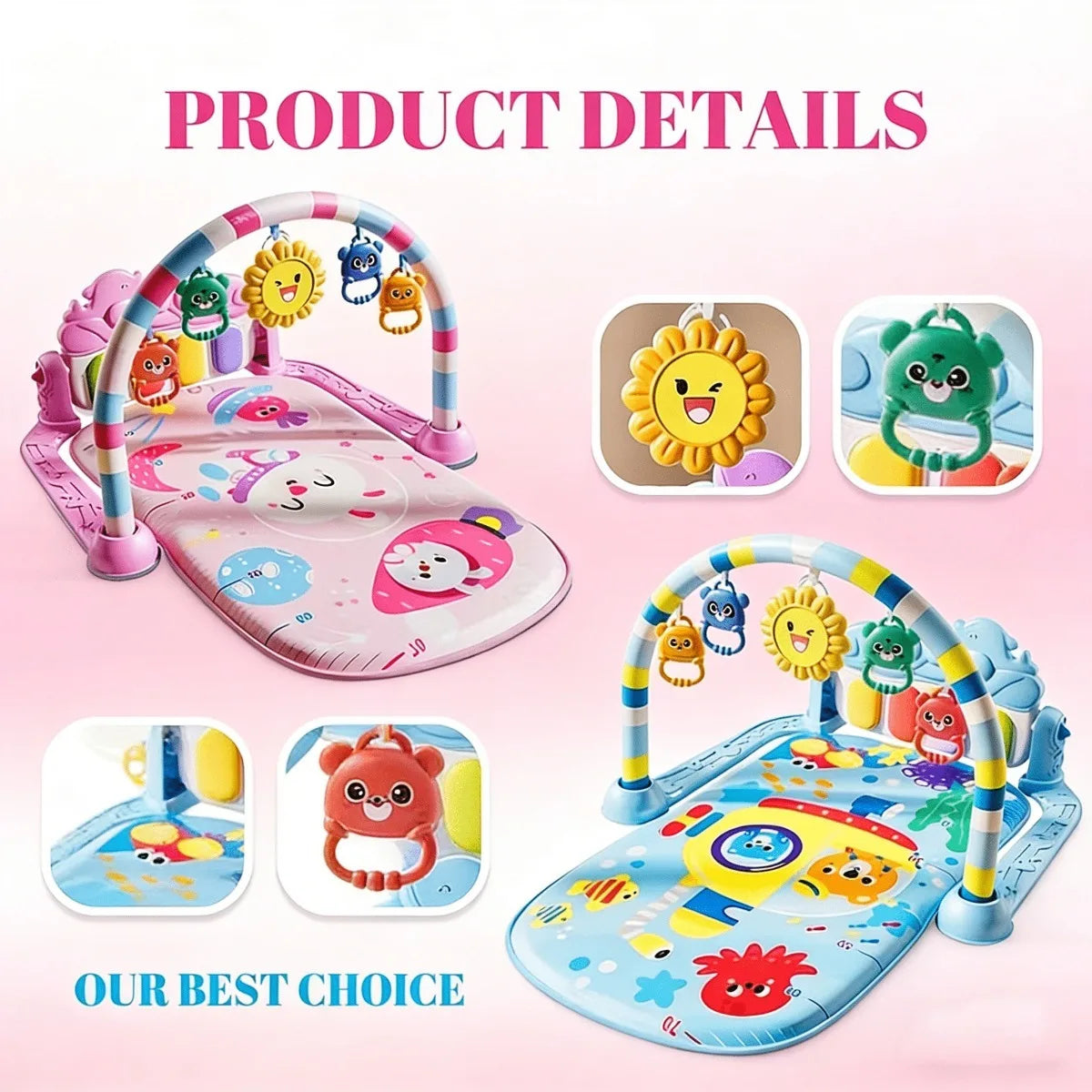 Alfombra musical de piano para bebés, gimnasio de actividades, teclado musical, tapete de juego para gatear, juguetes educativos tempranos para bebés recién nacidos de 0 a 36 meses