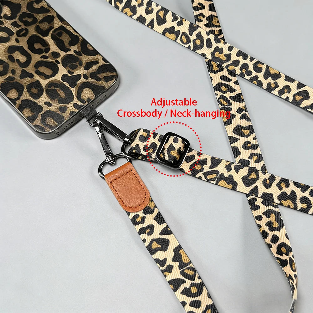 Correa cruzada para teléfono con estampado de leopardo, correa ajustable para el cuello, cuerda antipérdida con tarjeta universal para iPhone, Samsung, todas las fundas de teléfono