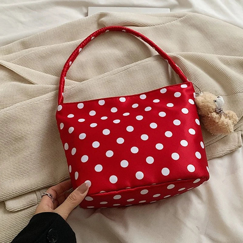 1 bolso de hombro de lunares de Color puro, bolsos de moda para mujer, bolsos de cubo Retro Chic, bolso de mano de estilo coreano a la moda