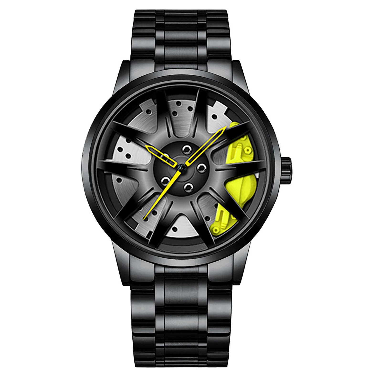 Reloj de pulsera de cuarzo para hombre, de acero inoxidable, a la moda, con esfera deportiva, llanta de coche, cubo de rueda, relojes de pulsera de lujo para negocios