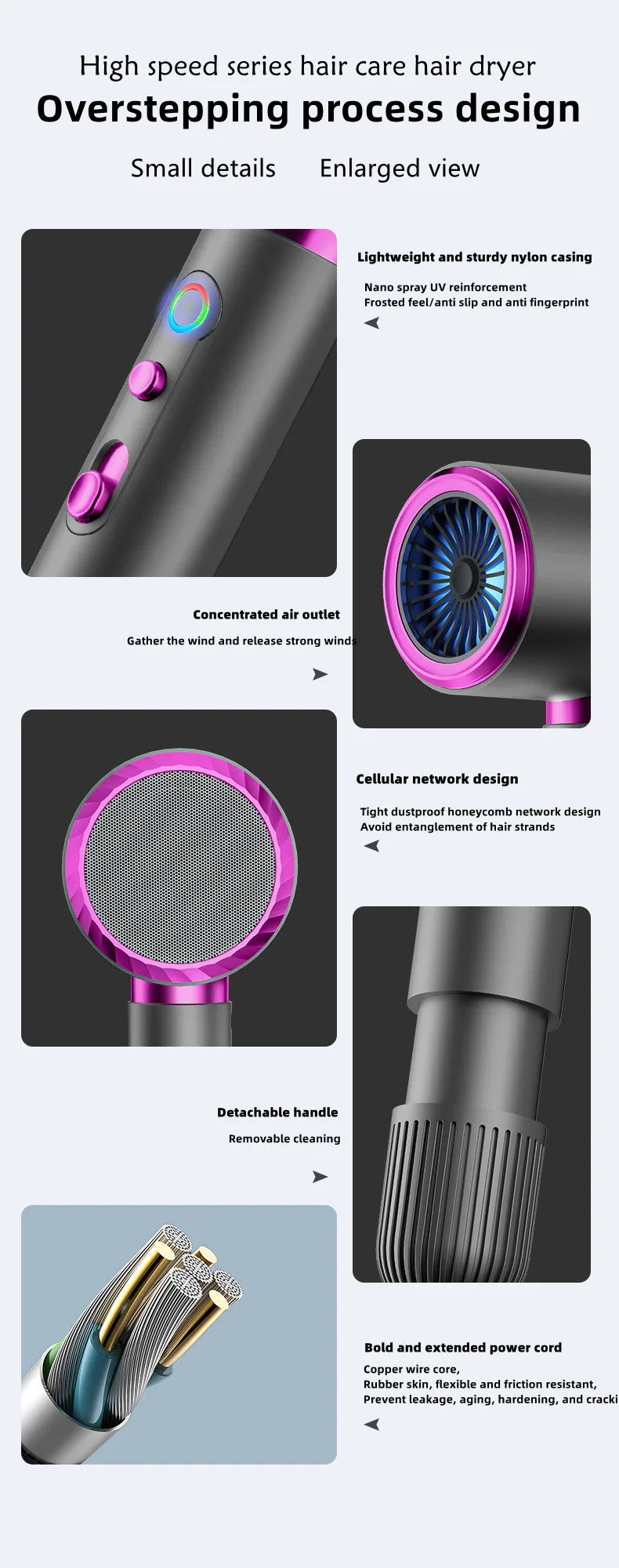 Secador de pelo de alta velocidad, venta directa del fabricante, 2400w, iones negativos de alta potencia, luz azul, cuidado del cabello, peluquería en casa, Drye