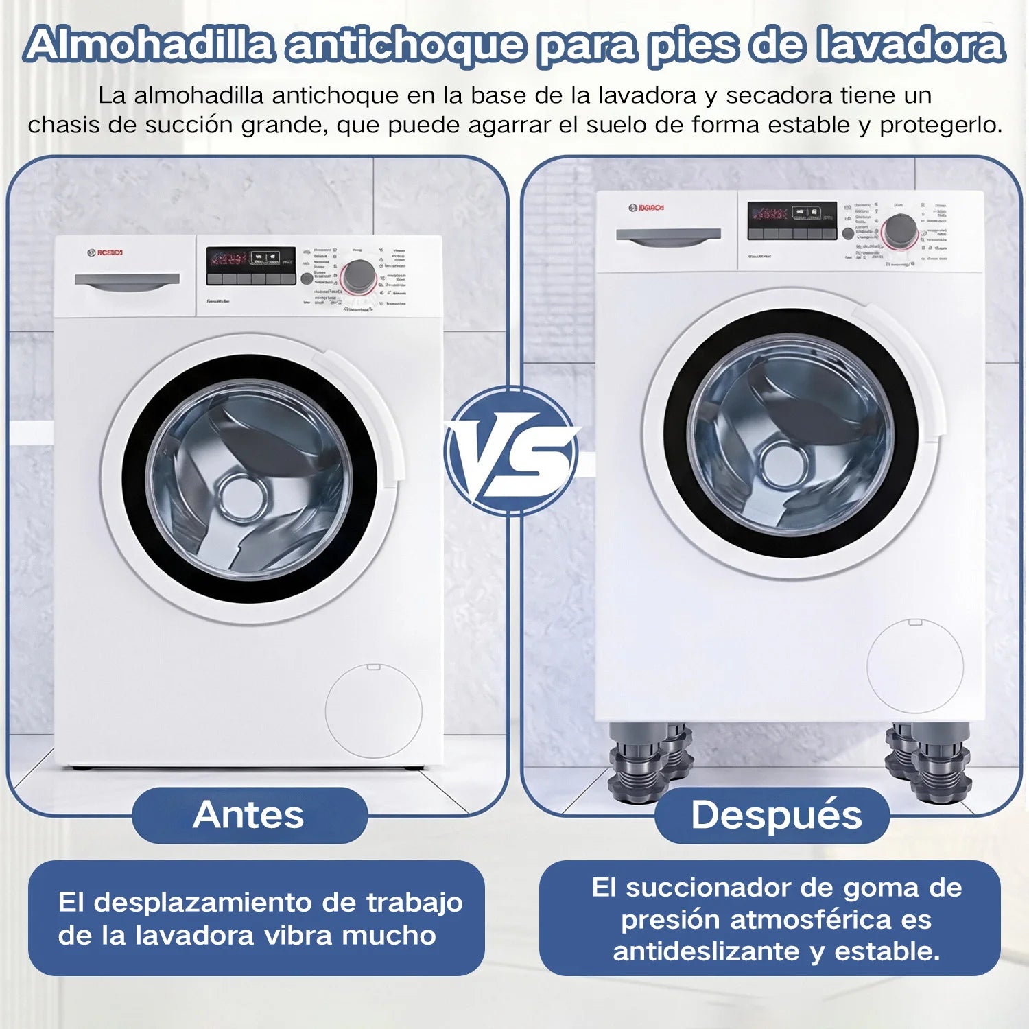 Base Antivibración para Lavadora, Almohadillas Antideslizantes y Amortiguadoras, Soporte Universal Elevador para Lavadora, Refrigerador, Reducción de Ruido y Humedad