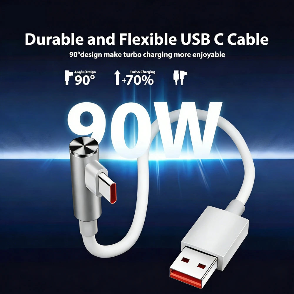Cargador Rápido Turbo EU de 90W Máx. para Xiaomi 13 14 Ultra 15T Pro Redmi Note 14 15 Pro+ POCO F7 F8 X7 X8 con Cable USB Tipo-C en Ángulo