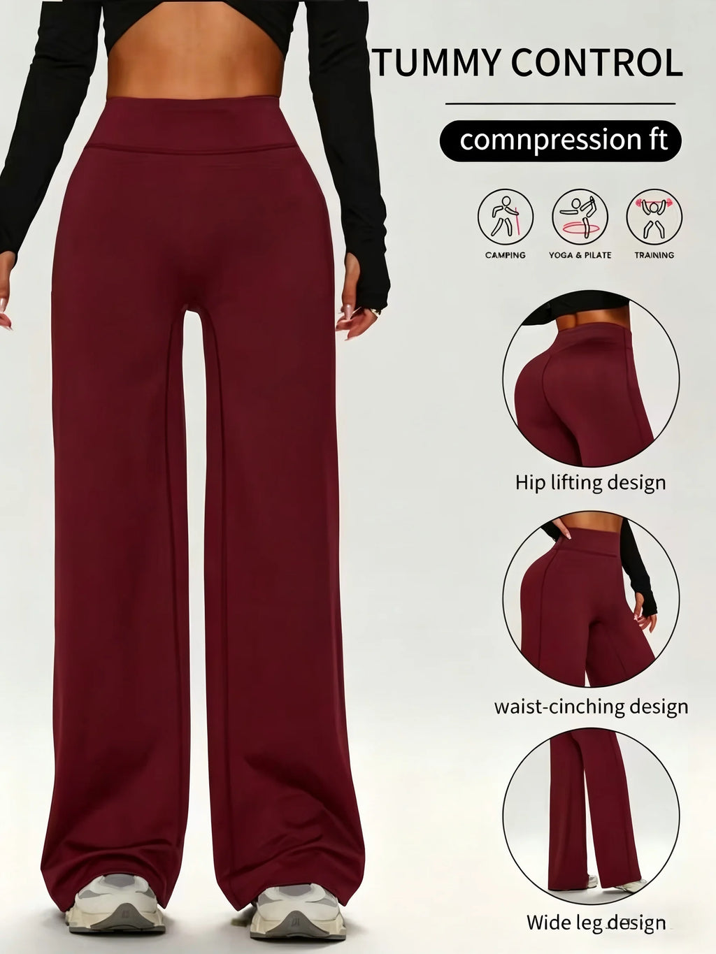 Pantalones de Yoga de Cintura Alta con Control de Abdomen y Pierna Ancha, Leggings de Compresión para Levantar Glúteos para Mujer