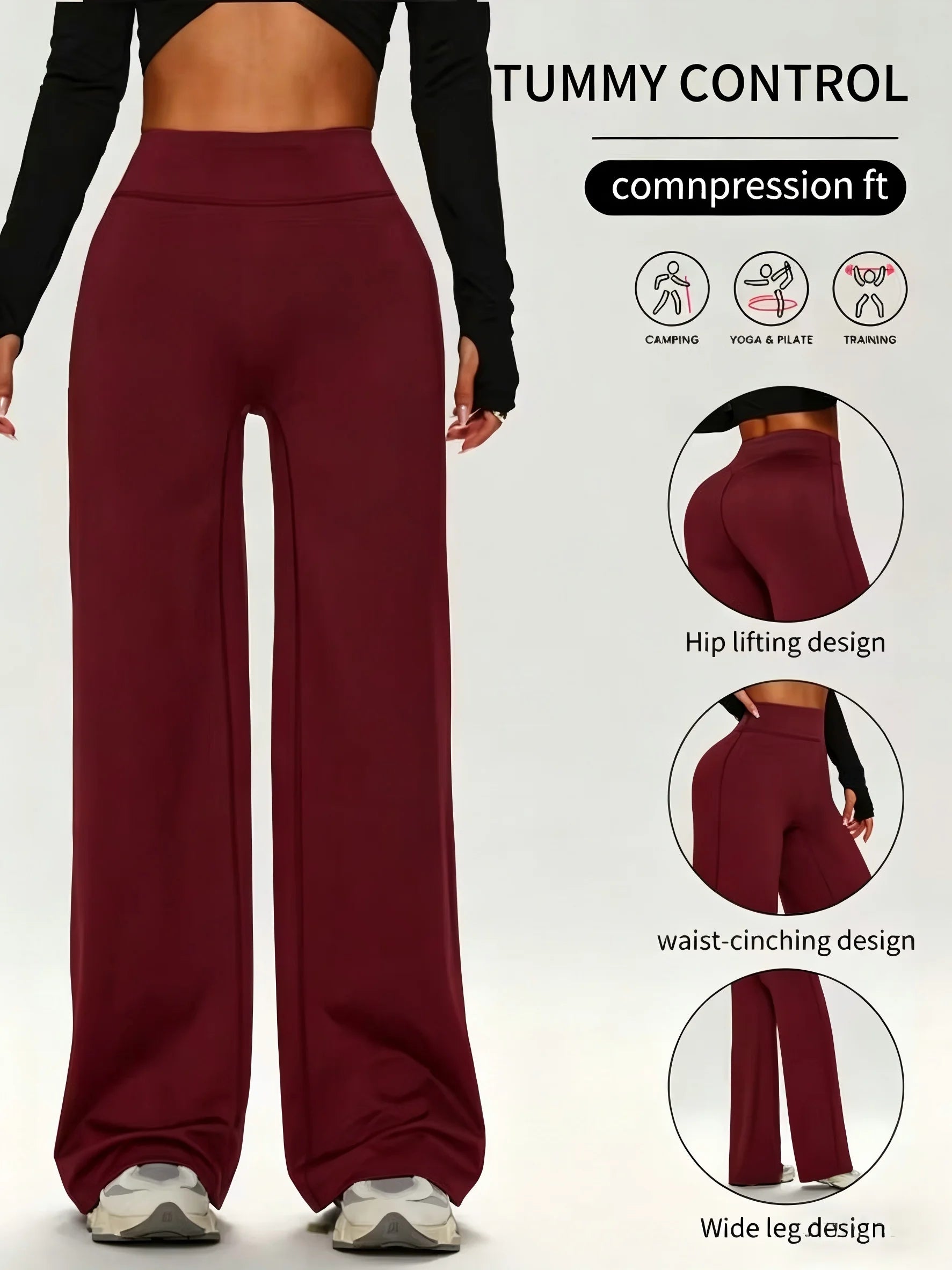 Pantalones de Yoga de Cintura Alta con Control de Abdomen y Pierna Ancha, Leggings de Compresión para Levantar Glúteos para Mujer