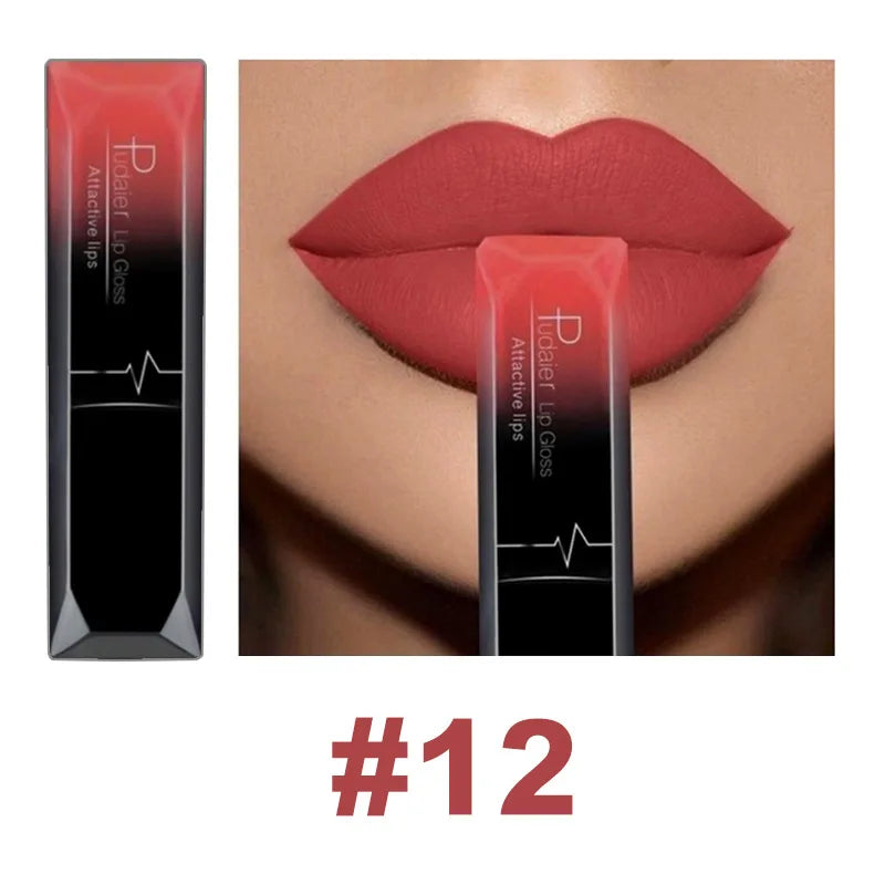 Lápiz labial líquido mate resistente al agua brillo de labios de larga duración tinte Sexy rojo desnudo púrpura lápices labiales metálicos cosméticos de maquillaje