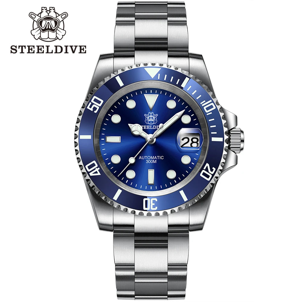 STEELDIVE SD1953 41MM clásico agua fantasma calendario lupa NH35 movimiento mecánico BGW9 superluminoso 30Bar reloj impermeable