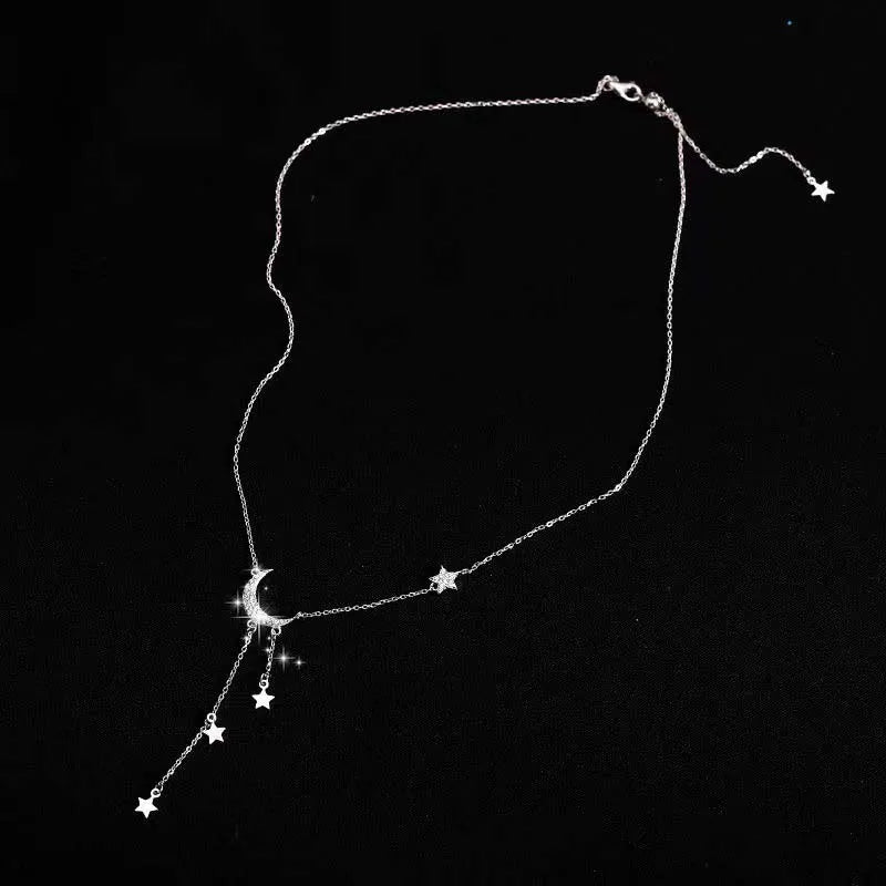 Collar con borlas de Luna y estrella de Color plateado para mujer, cadena de clavícula de cristal exquisita, joyería, regalo de cumpleaños 2026