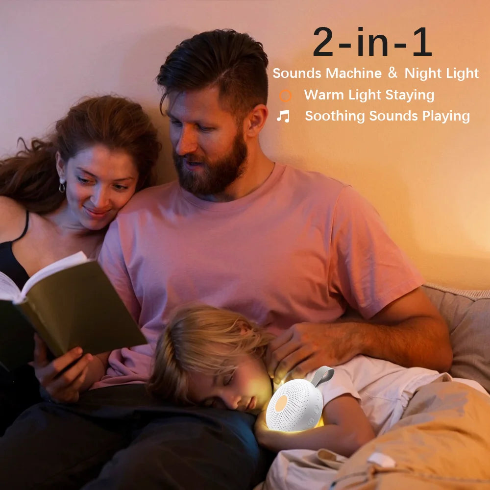 Máquina de Ruido Blanco Portátil para Bebés con Luz Nocturna Cálida, 15 Sonidos Relajantes, Detección Inteligente de Llanto y Temporizador de Apagado Automático para Adultos