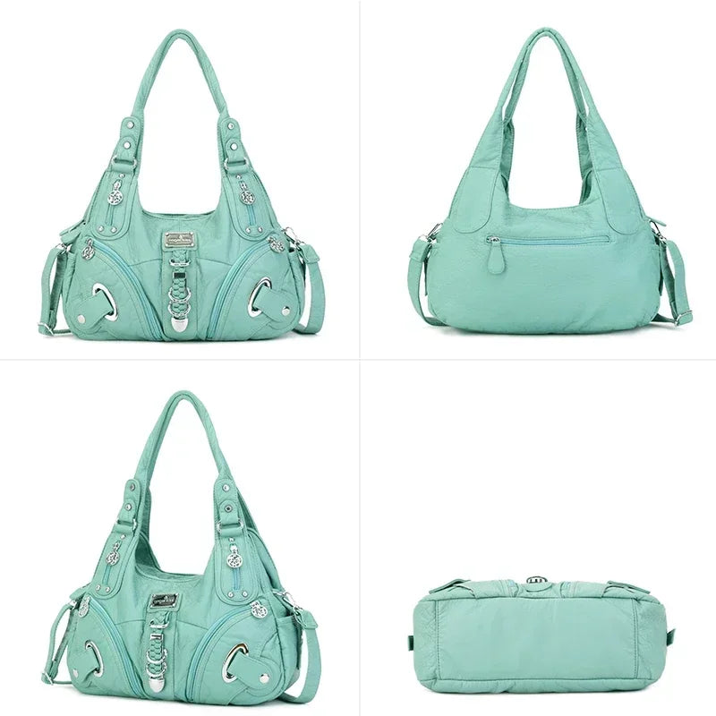 Bolsos de Mano Vintage con Estampado de Leopardo para Mujer, Estilo Punk Biker Y2K, Bolso de Hombro con Asa Superior, Bolsos de Axila para Dama, con Múltiples Bolsillos