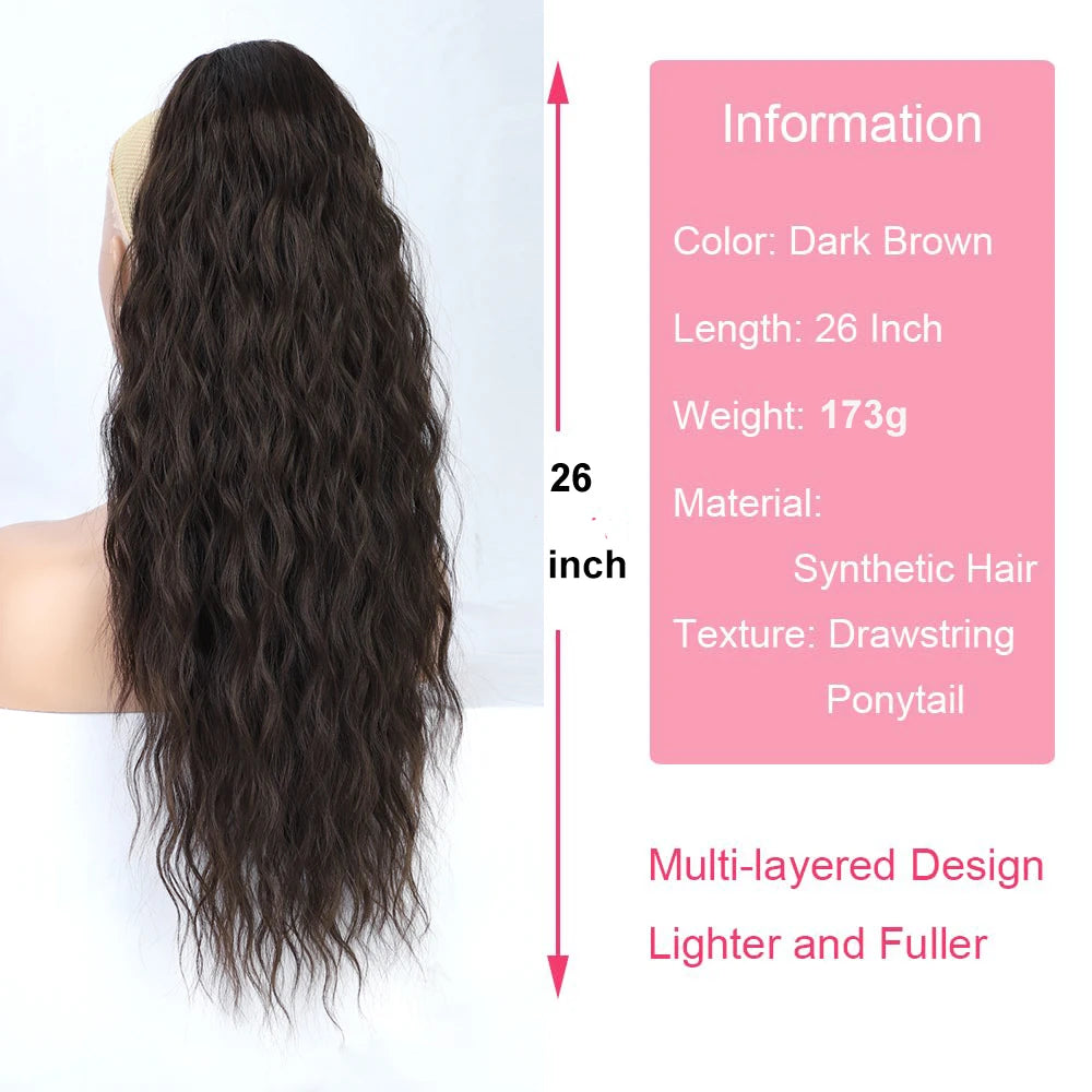 Extensión de cabello de cola de caballo ondulada y rizada larga para mujer, postizos de cola de caballo con cordón, cola de caballo falsa sintética, negro, Rubio y rojo