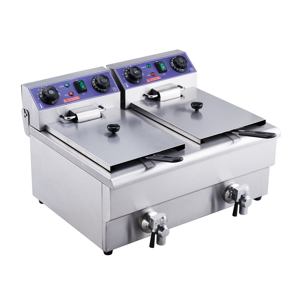 VEVOR Freidora Eléctrica Comercial 2 Tanques 12L 6000W Freidora de Aceite de Acero Inoxidable con 2 Cestas para Freír Temperatura y Tiempo Ajustables 50-200°C para Aros de Cebolla Pollo Patatas Fritas