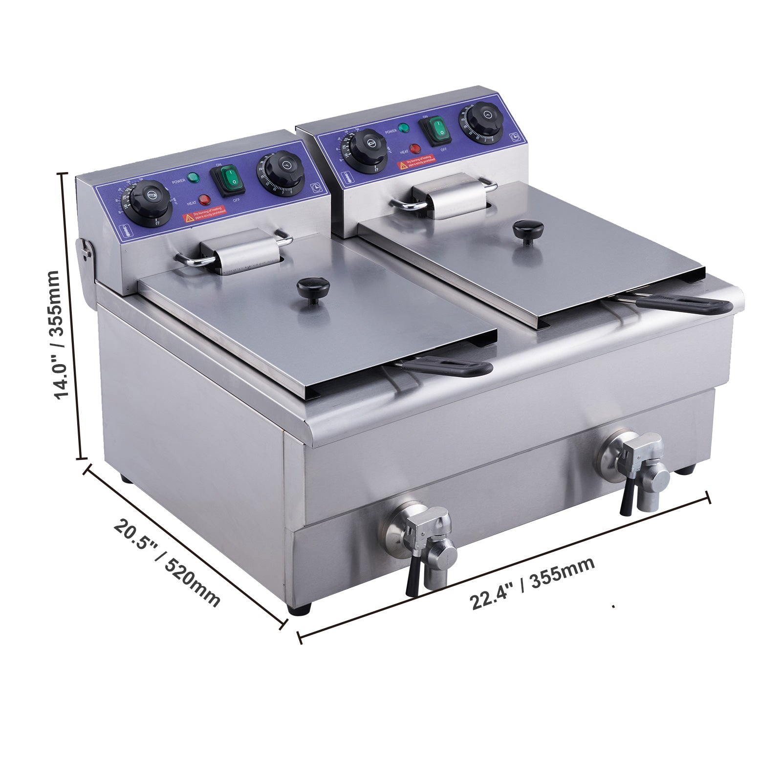 VEVOR Freidora Eléctrica Comercial 2 Tanques 12L 6000W Freidora de Aceite de Acero Inoxidable con 2 Cestas para Freír Temperatura y Tiempo Ajustables 50-200°C para Aros de Cebolla Pollo Patatas Fritas