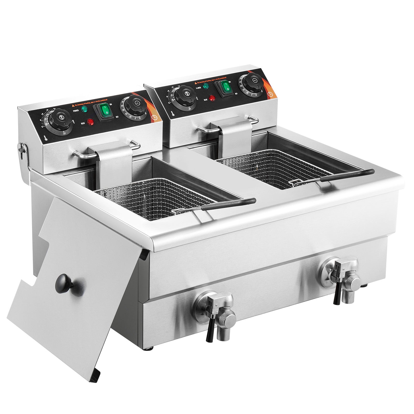 VEVOR Freidora Eléctrica Comercial 2 Tanques 12L 6000W Freidora de Aceite de Acero Inoxidable con 2 Cestas para Freír Temperatura y Tiempo Ajustables 50-200°C para Aros de Cebolla Pollo Patatas Fritas