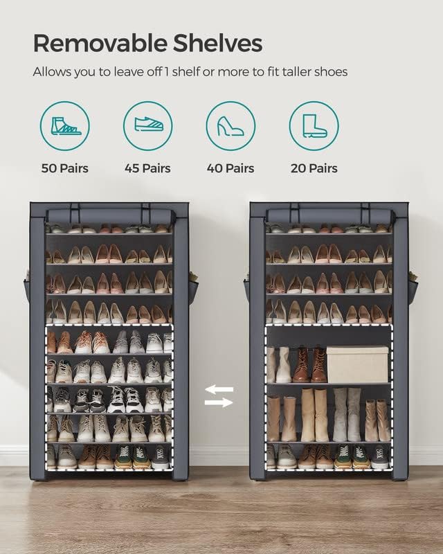 Estante de Zapatos de 9 Niveles Antipolvo, Zapatero con Gran Capacidad, Armario de Tela Ajustable para Hogar y Dormitorio