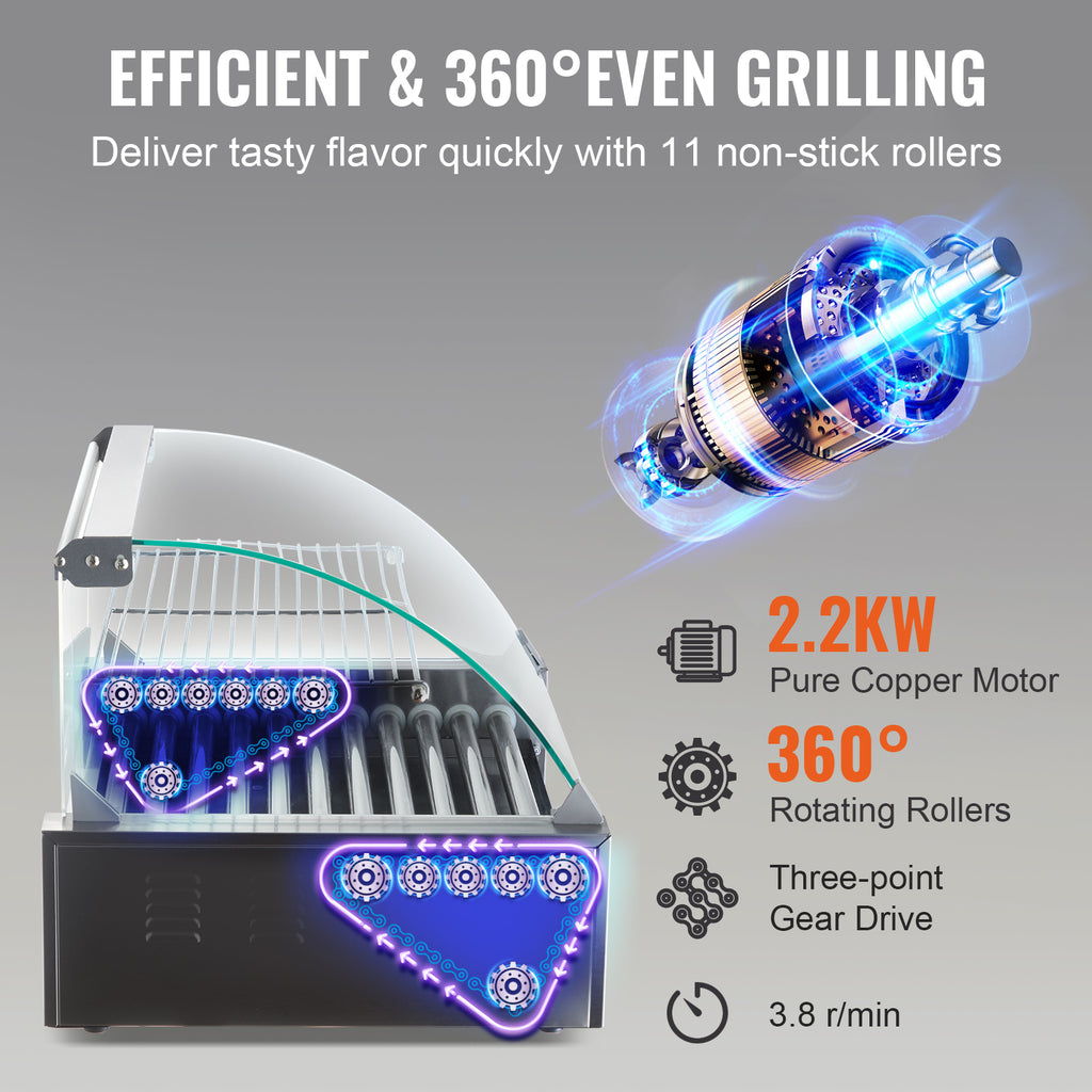 SucceBuy 5/7/11 rodillo comercial para perritos calientes máquina eléctrica para hacer salchichas barbacoa parrilla para Camping fiesta electrodoméstico 110V