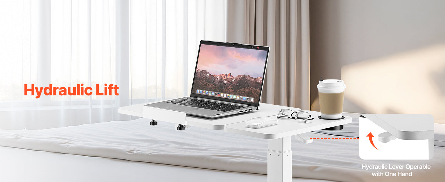 SucceBuy Mesa sobrecama Mesa auxiliar de cama móvil con ruedas giratorias Escritorio para computadora portátil ajustable en altura y ángulo para oficina, estudio y hogar