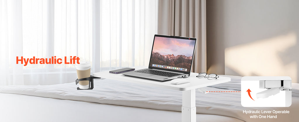 SucceBuy Mesa sobrecama Mesa auxiliar de cama móvil con ruedas giratorias Escritorio para computadora portátil ajustable en altura y ángulo para oficina, estudio y hogar