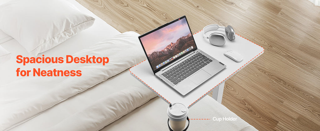 SucceBuy Mesa sobrecama Mesa auxiliar de cama móvil con ruedas giratorias Escritorio para computadora portátil ajustable en altura y ángulo para oficina, estudio y hogar