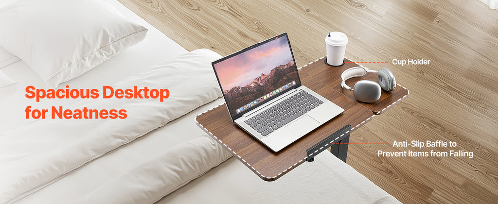 SucceBuy Mesa sobrecama Mesa auxiliar de cama móvil con ruedas giratorias Escritorio para computadora portátil ajustable en altura y ángulo para oficina, estudio y hogar