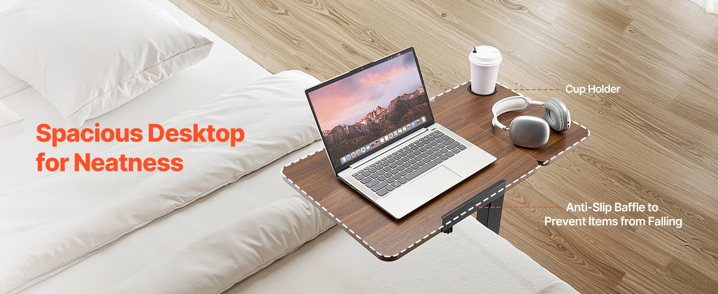 SucceBuy Mesa sobrecama Mesa auxiliar de cama móvil con ruedas giratorias Escritorio para computadora portátil ajustable en altura y ángulo para oficina, estudio y hogar