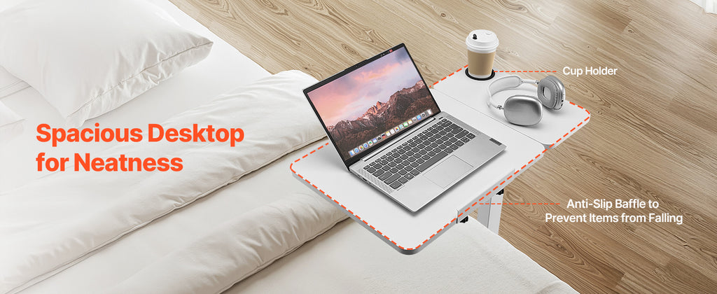 SucceBuy Mesa sobrecama Mesa auxiliar de cama móvil con ruedas giratorias Escritorio para computadora portátil ajustable en altura y ángulo para oficina, estudio y hogar