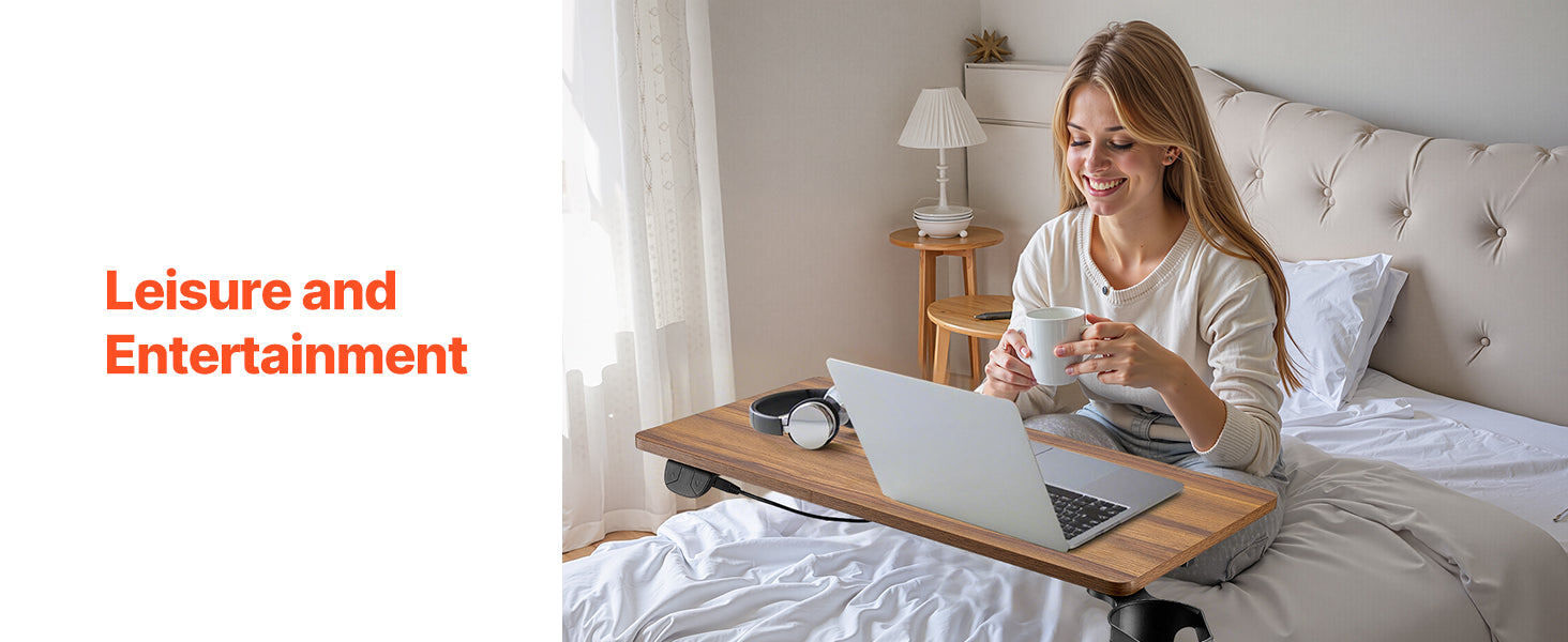 SucceBuy Mesa sobrecama Mesa auxiliar de cama móvil con ruedas giratorias Escritorio para computadora portátil ajustable en altura y ángulo para oficina, estudio y hogar
