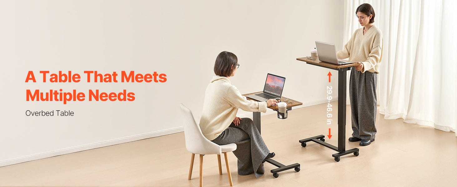SucceBuy Mesa sobrecama Mesa auxiliar de cama móvil con ruedas giratorias Escritorio para computadora portátil ajustable en altura y ángulo para oficina, estudio y hogar
