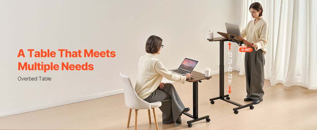 SucceBuy Mesa sobrecama Mesa auxiliar de cama móvil con ruedas giratorias Escritorio para computadora portátil ajustable en altura y ángulo para oficina, estudio y hogar