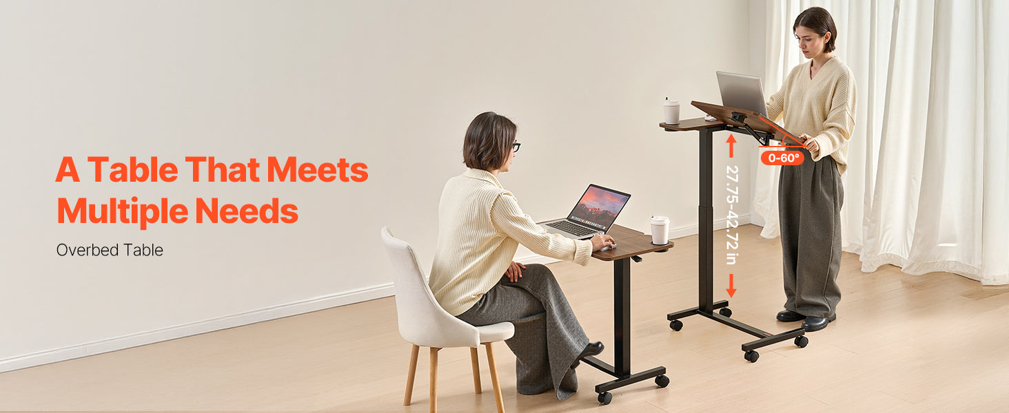 SucceBuy Mesa sobrecama Mesa auxiliar de cama móvil con ruedas giratorias Escritorio para computadora portátil ajustable en altura y ángulo para oficina, estudio y hogar