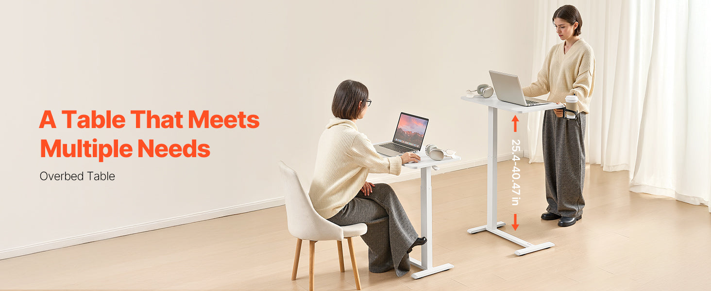 SucceBuy Mesa sobrecama Mesa auxiliar de cama móvil con ruedas giratorias Escritorio para computadora portátil ajustable en altura y ángulo para oficina, estudio y hogar