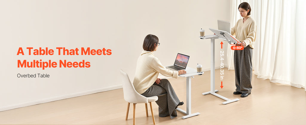 SucceBuy Mesa sobrecama Mesa auxiliar de cama móvil con ruedas giratorias Escritorio para computadora portátil ajustable en altura y ángulo para oficina, estudio y hogar