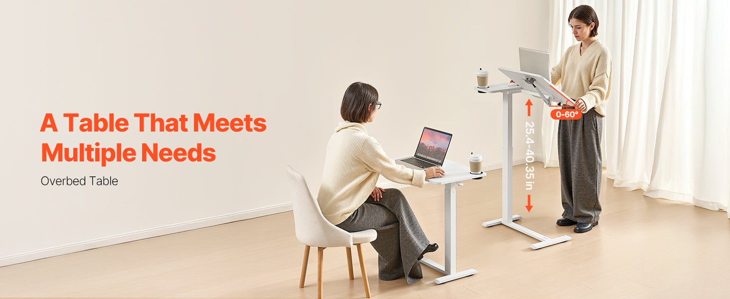 SucceBuy Mesa sobrecama Mesa auxiliar de cama móvil con ruedas giratorias Escritorio para computadora portátil ajustable en altura y ángulo para oficina, estudio y hogar