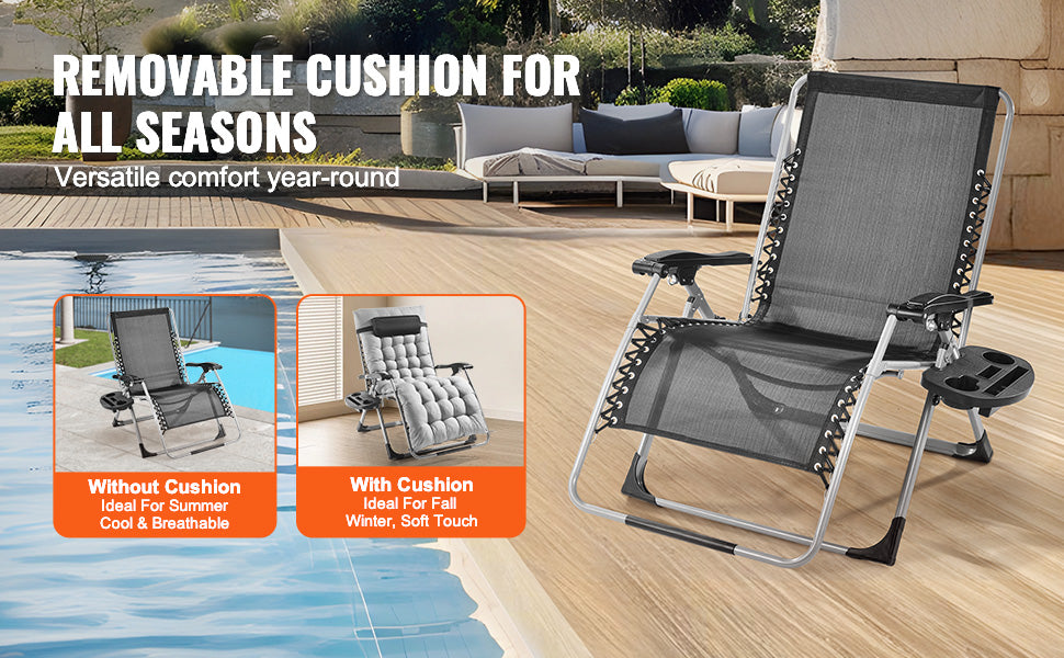 SucceBuy Silla de gravedad cero, sillón reclinable de gravedad cero, silla antigravedad ajustable con cojín, reposapiés y portavasos